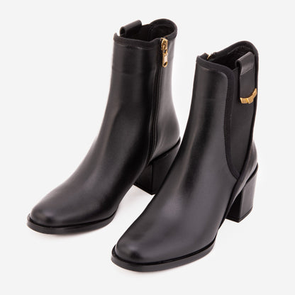 The Kensington Black Leather Block Heel Women’s Mid-Calf Boot (SIYAH)