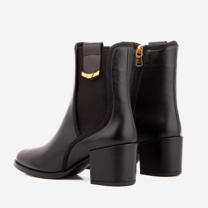 The Kensington Black Leather Block Heel Women’s Mid-Calf Boot (SIYAH)