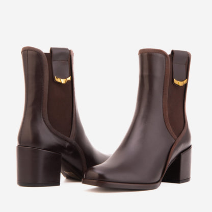 The Kensington Brown Leather Block Heel Women’s Mid-Calf Boot