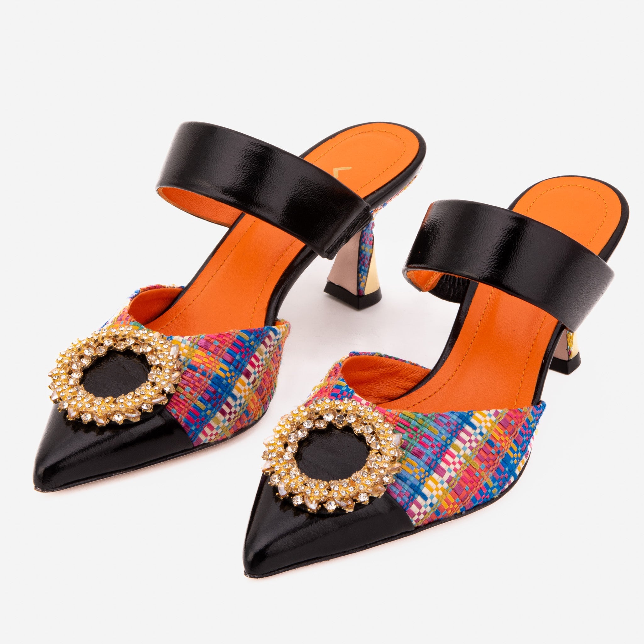 The Valencia Multicolor Leather Women Jewel Heel Mule Sandal