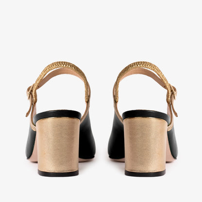 The Pompei Black Leather Slingback Women Sandal