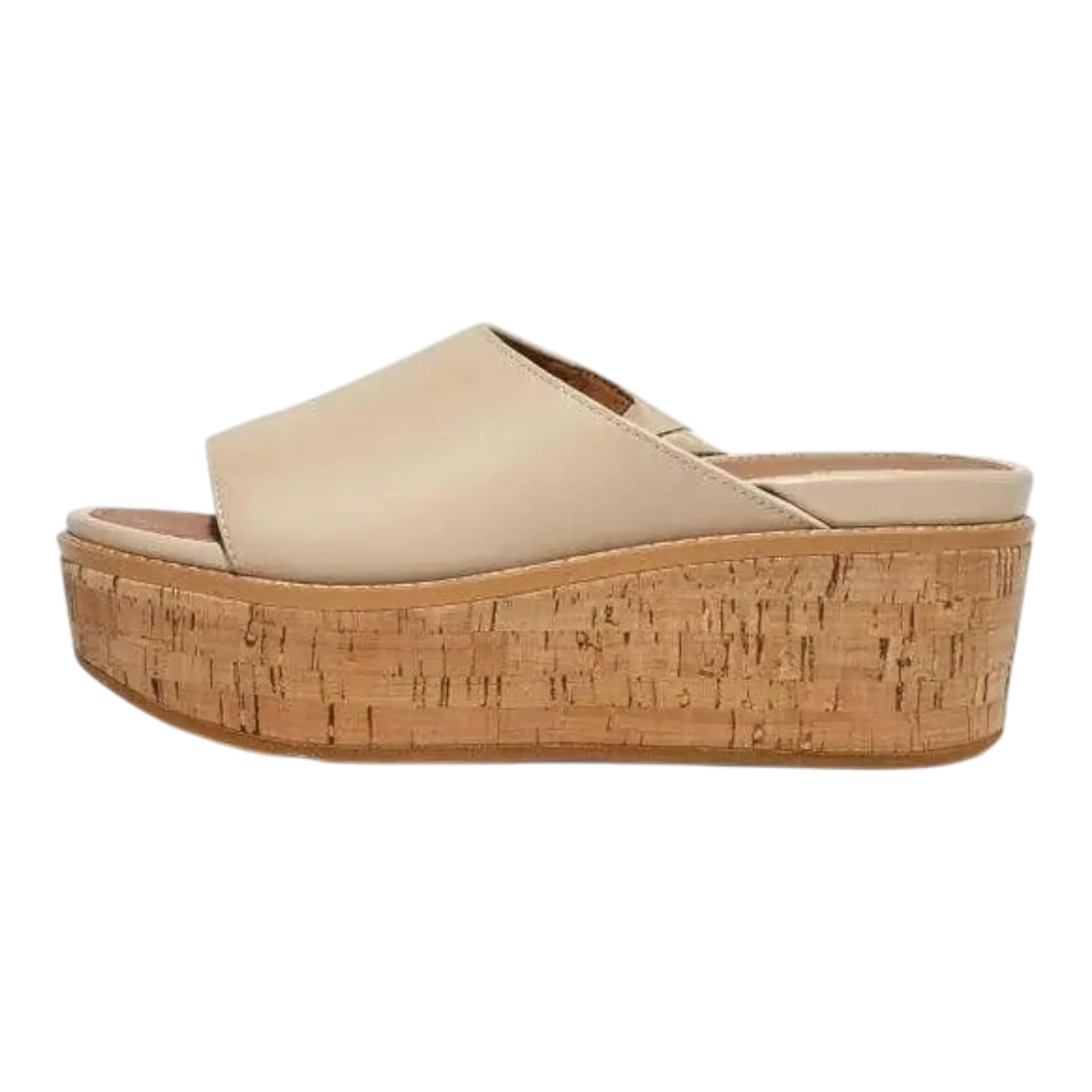 FitFlop Eloise Slides Sandals Women Stone Beige Leather Cork Wrap Wedge