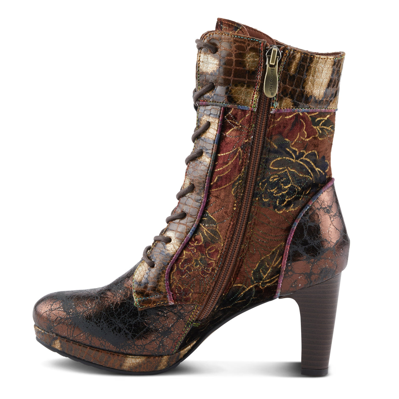 L'ARTISTE ABRA BOOTS in black leather with intricate floral embroidery