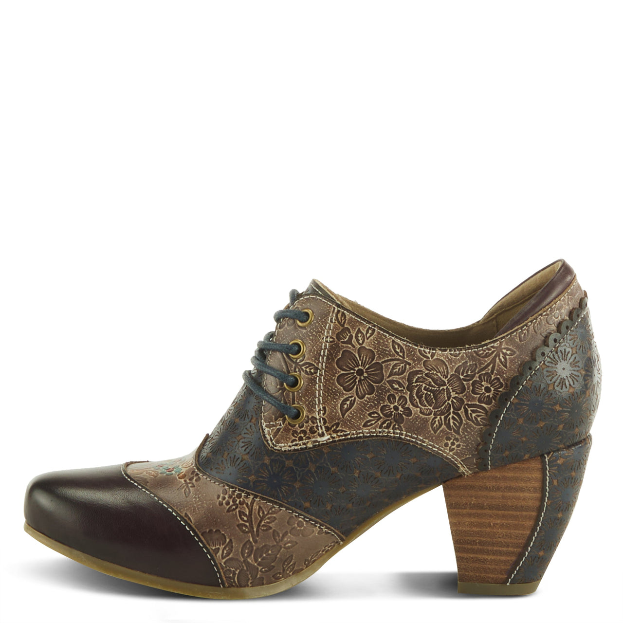 Unique L'ARTISTE ADELVICE-FLEUR SHOES in Teal and Gold Suede with Floral Laser-cut Design