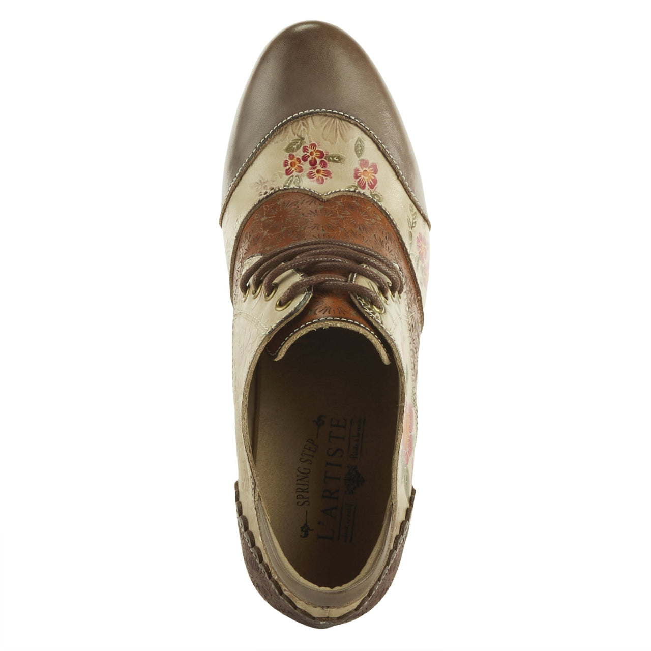 Stylish L'ARTISTE ADELVICE-FLEUR SHOES in Red and Brown Leather with Floral Design