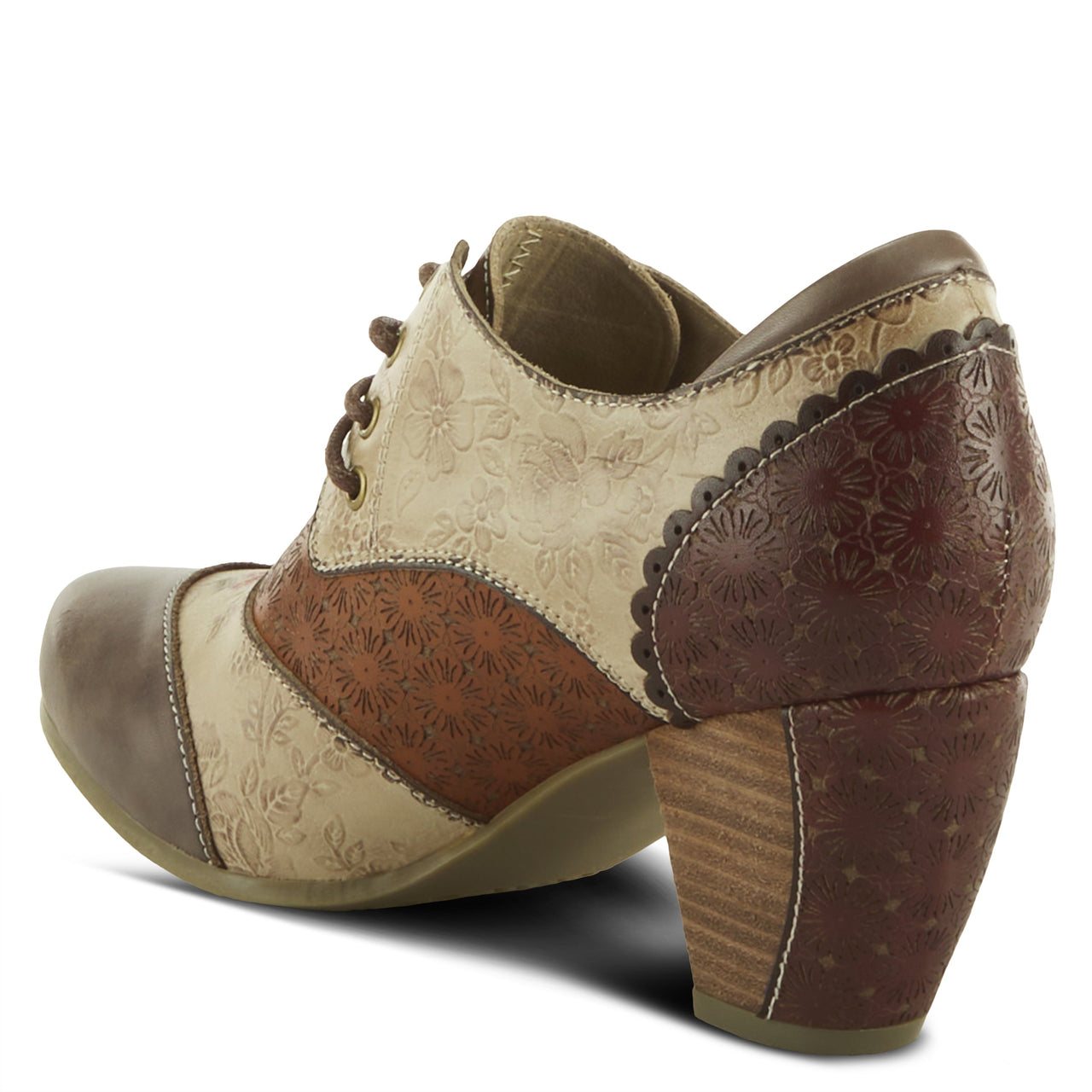 Trendy L'ARTISTE ADELVICE-FLEUR SHOES in Brown and Tan Leather with Hand-painted Floral Motif