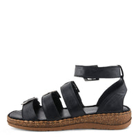 Thumbnail for Women's Spring Step Alexcia Sandals in Black Leather with Floral Embellishments and Adjustable Straps for Comfortable and Stylish Summer Wear