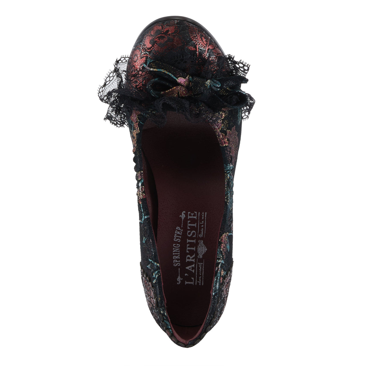 Vintage-inspired L'ARTISTE ALOHI SHOES featuring hand-painted leather and intricate stitching details