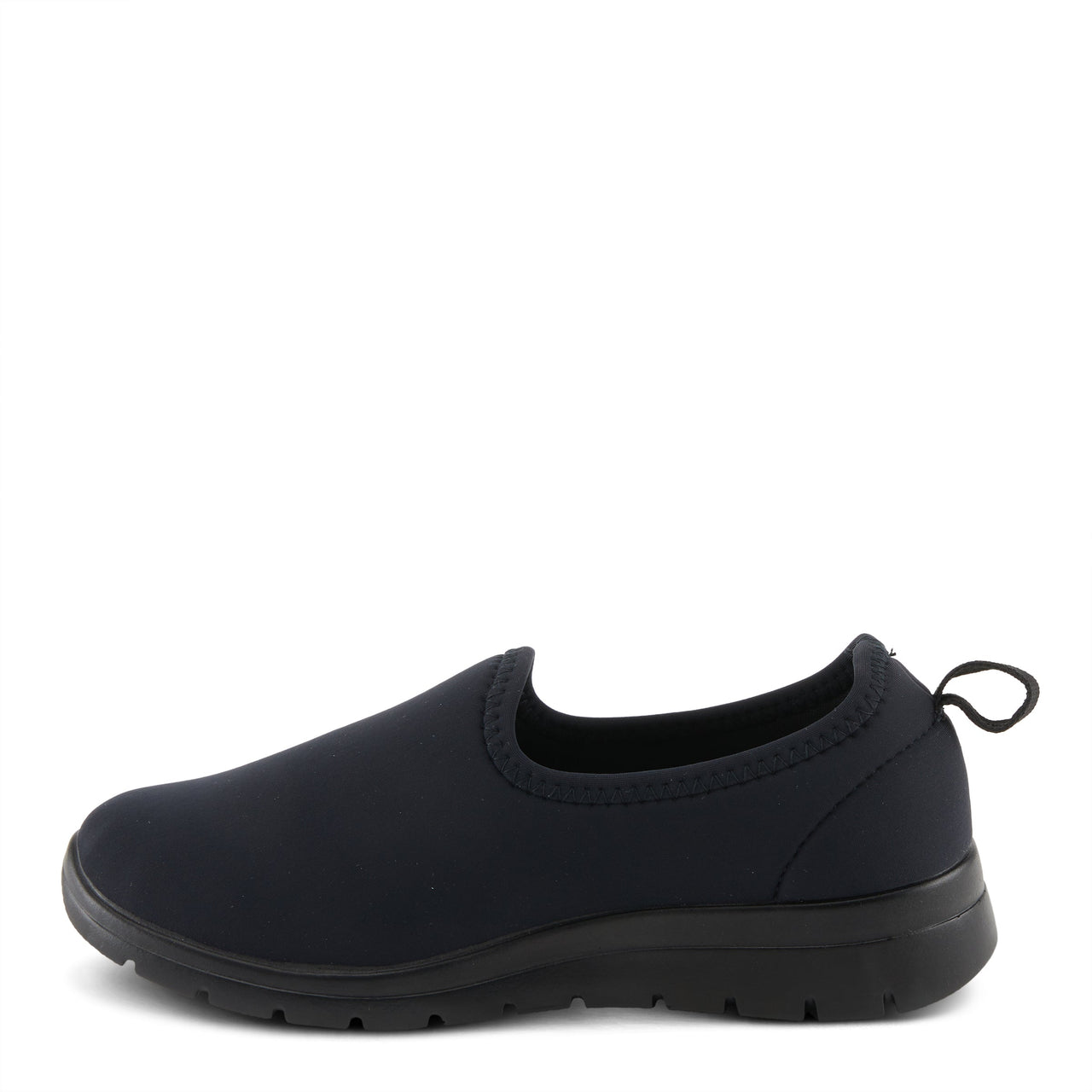 Stylish black leather FLEXUS ANISIA SHOES with cushioned insole and rubber outsole