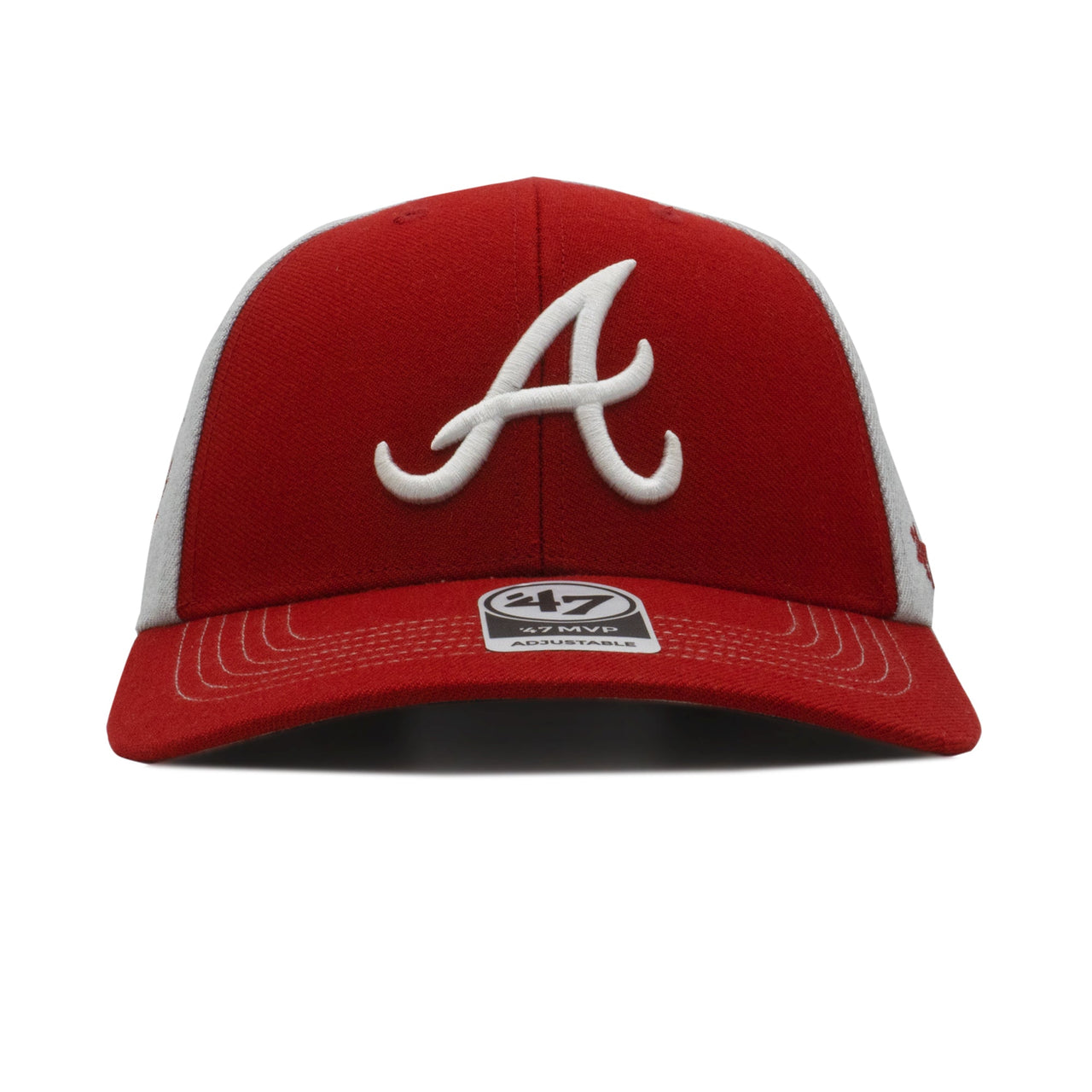 High-quality image of Mens 47 Brand Atlanta Braves MVP Strapback in red and grey colorway