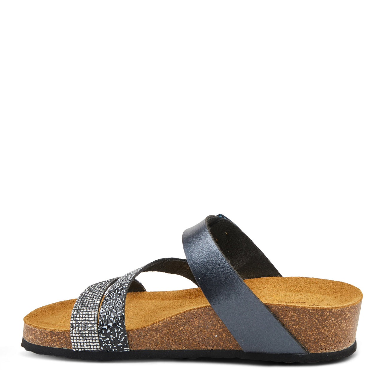 Spring Step Arenall Sandals in black leather with floral design and adjustable ankle strap
