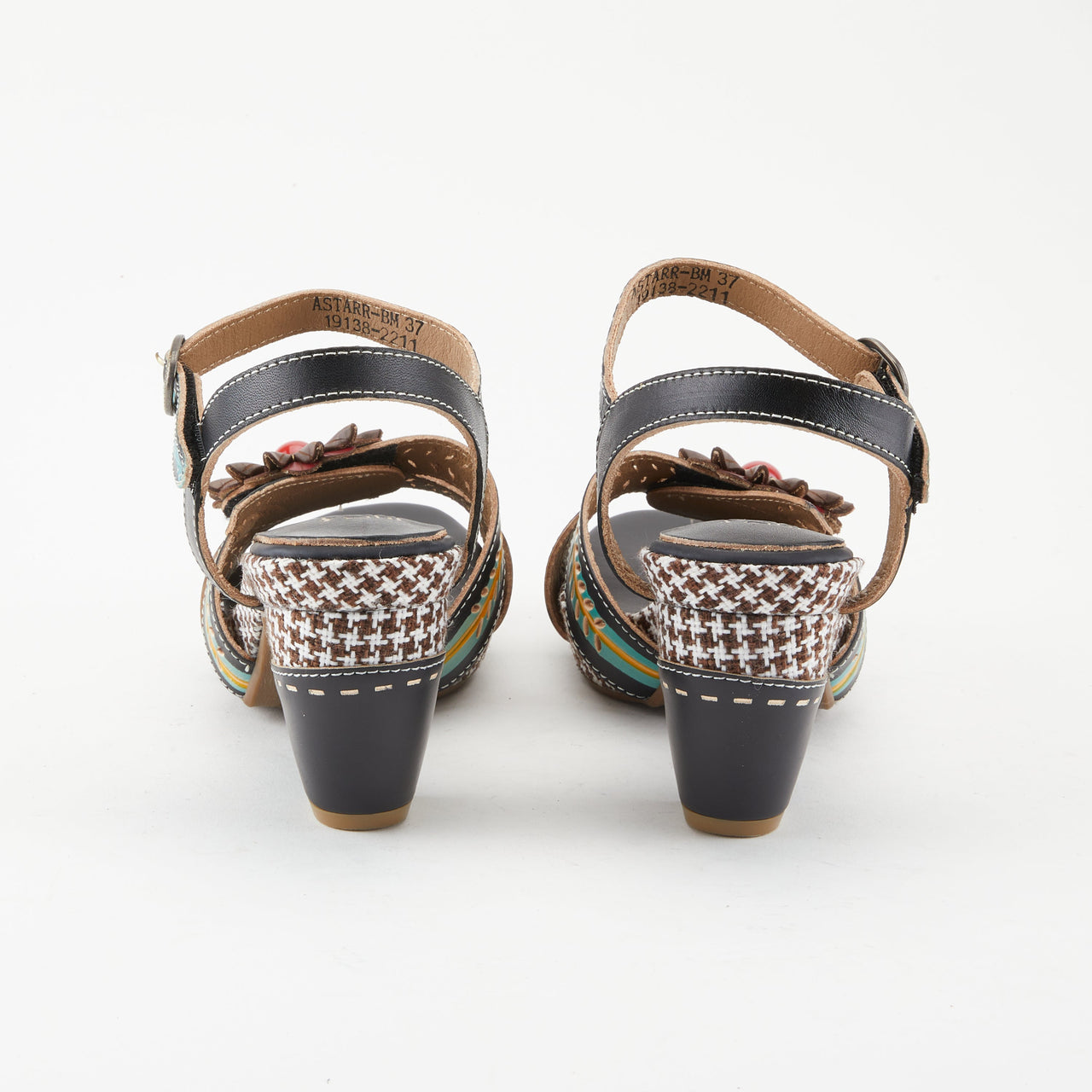 L'ARTISTE ASTARR SANDALS in beaded with hand-painted floral design and peep toe