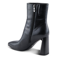 Thumbnail for Black leather Azura attention boots with lace-up front and chunky heel