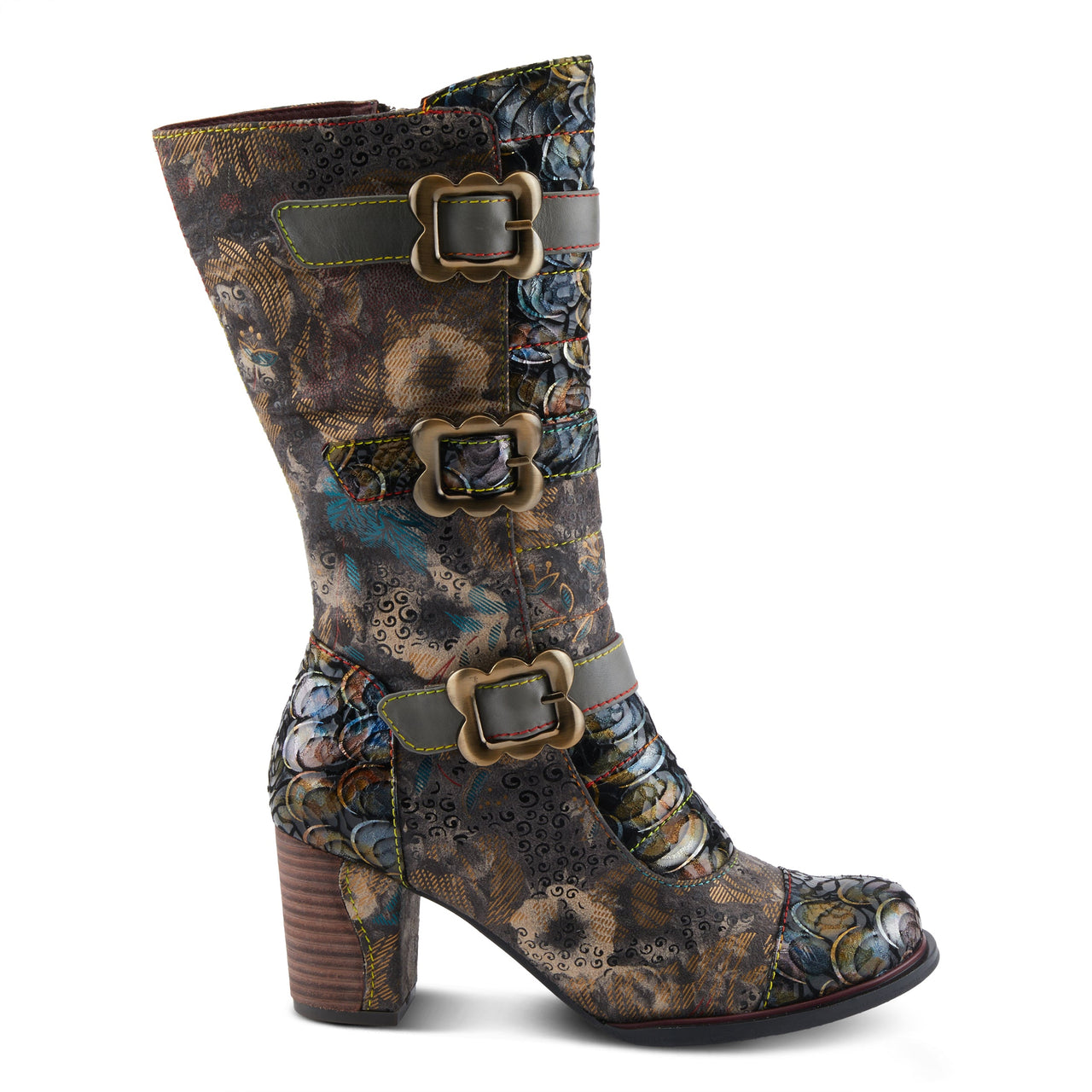 Pair of hand-painted leather Averie boots by L'Artiste with floral design