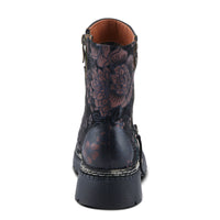 Thumbnail for Brown leather L'Artiste Avrilrose boots with decorative floral embroidery and stacked heel