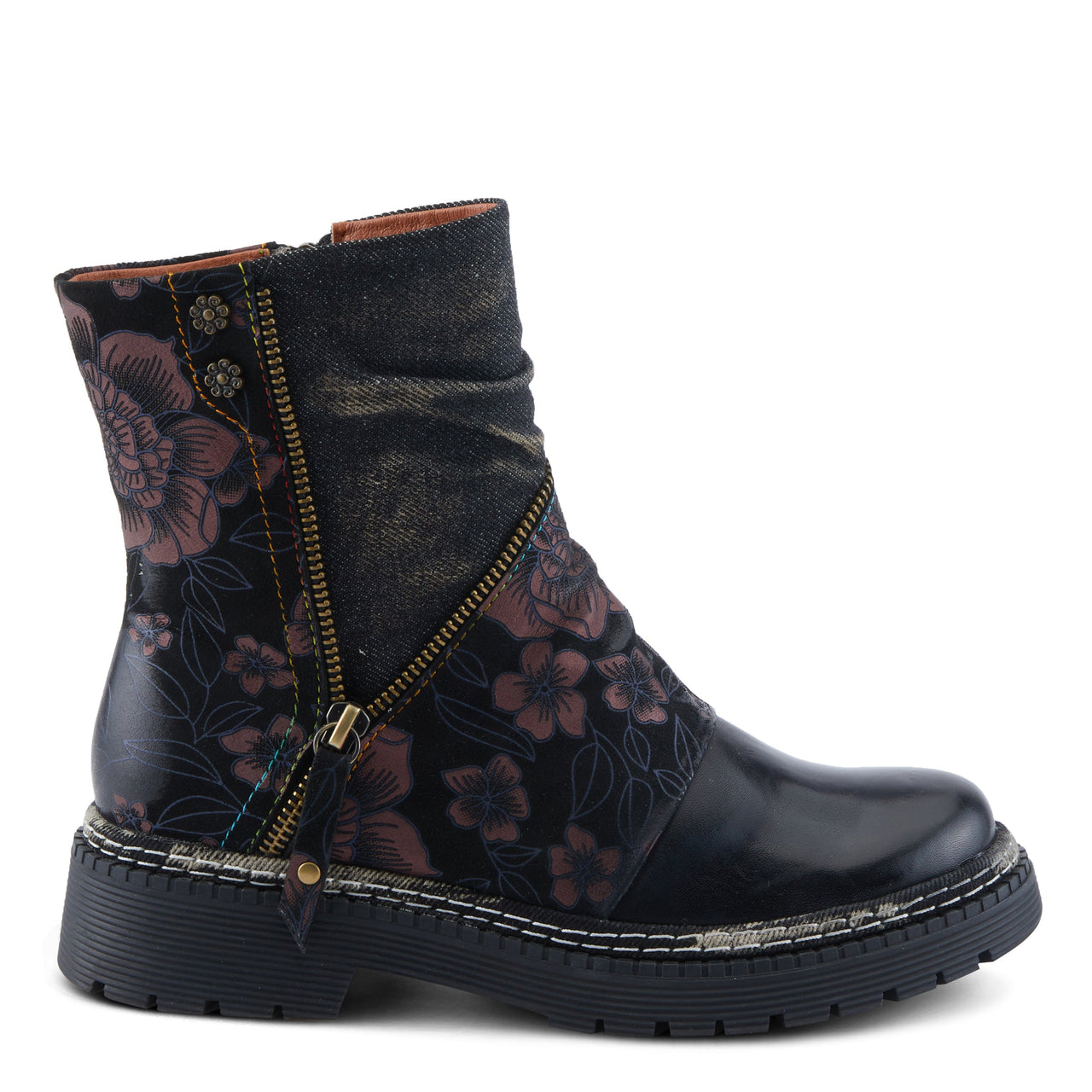 A close-up image of L'ARTISTE AVRILROSE BOOTS with hand-painted floral design and leather material, perfect for adding a stylish and unique touch to any outfit