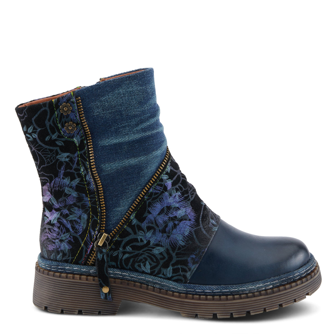 L'ARTISTE AVRILROSE BOOTS: Hand-painted leather boots with floral design and stacked heel