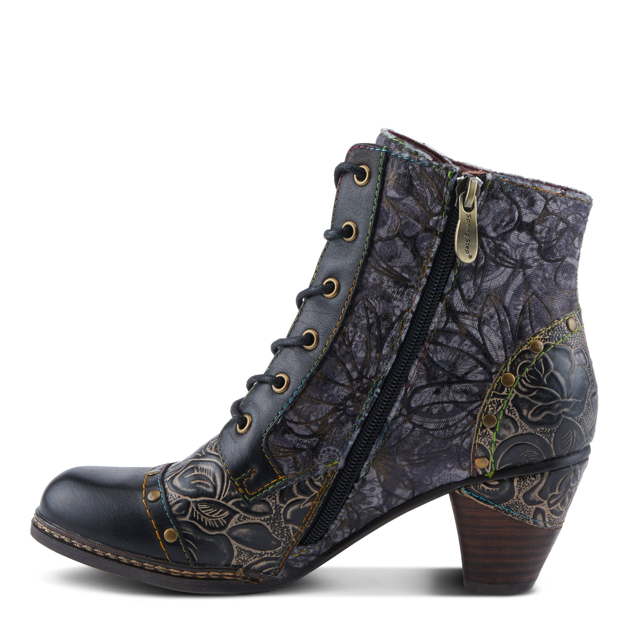  Sophisticated leather boots with hand-painted floral design and side zipper