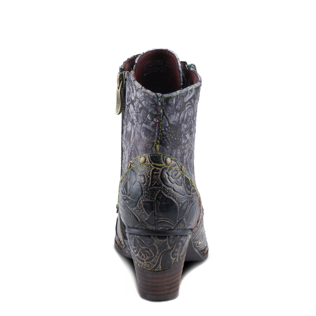  Contemporary leather boots with embossed floral pattern and lace-up front