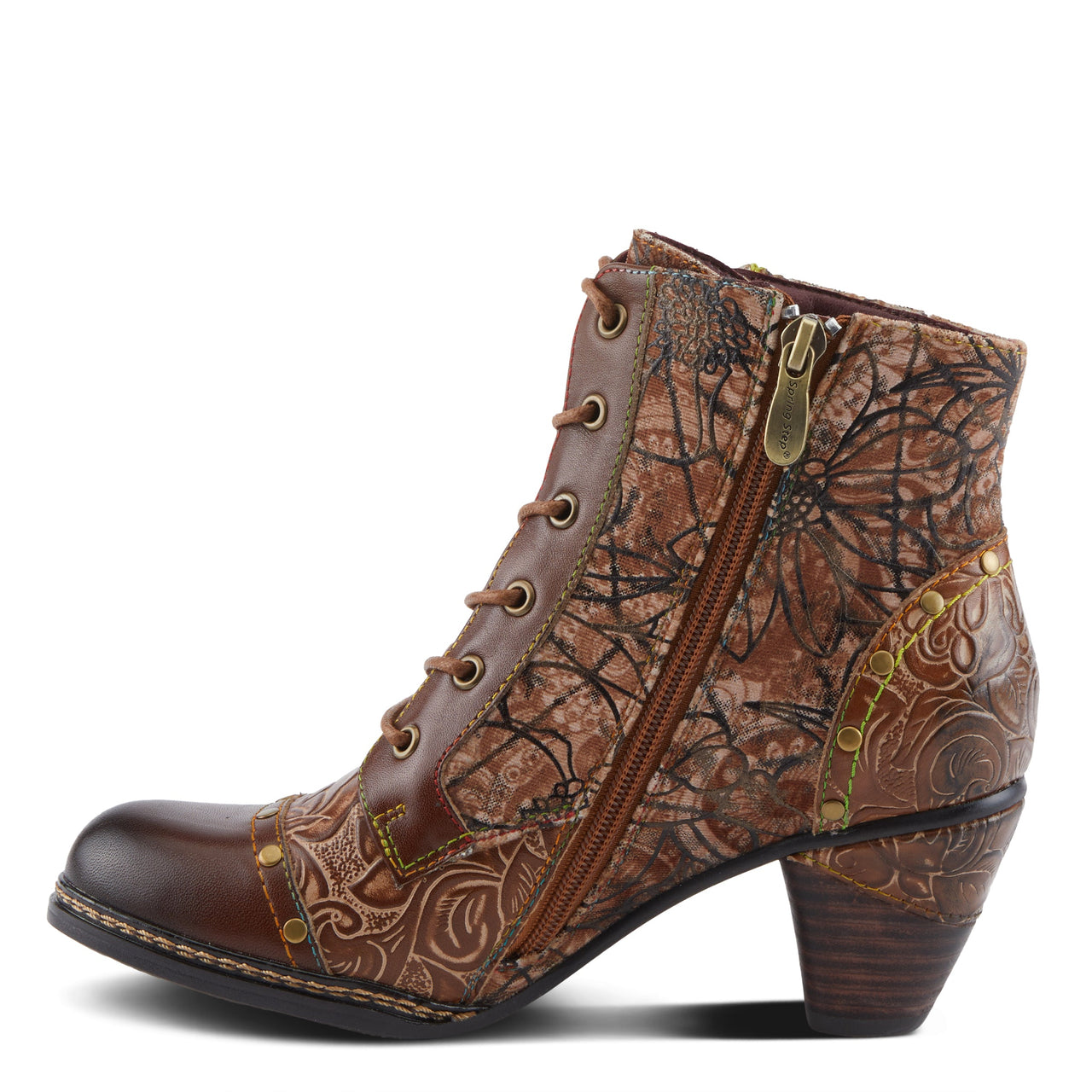  Unique leather boots with hand-painted floral design and decorative buttons