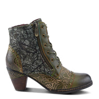 Thumbnail for  Vintage-inspired leather boots with colorful floral design and stacked heel