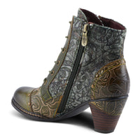 Thumbnail for  Trendy leather boots with embossed floral pattern and side zipper