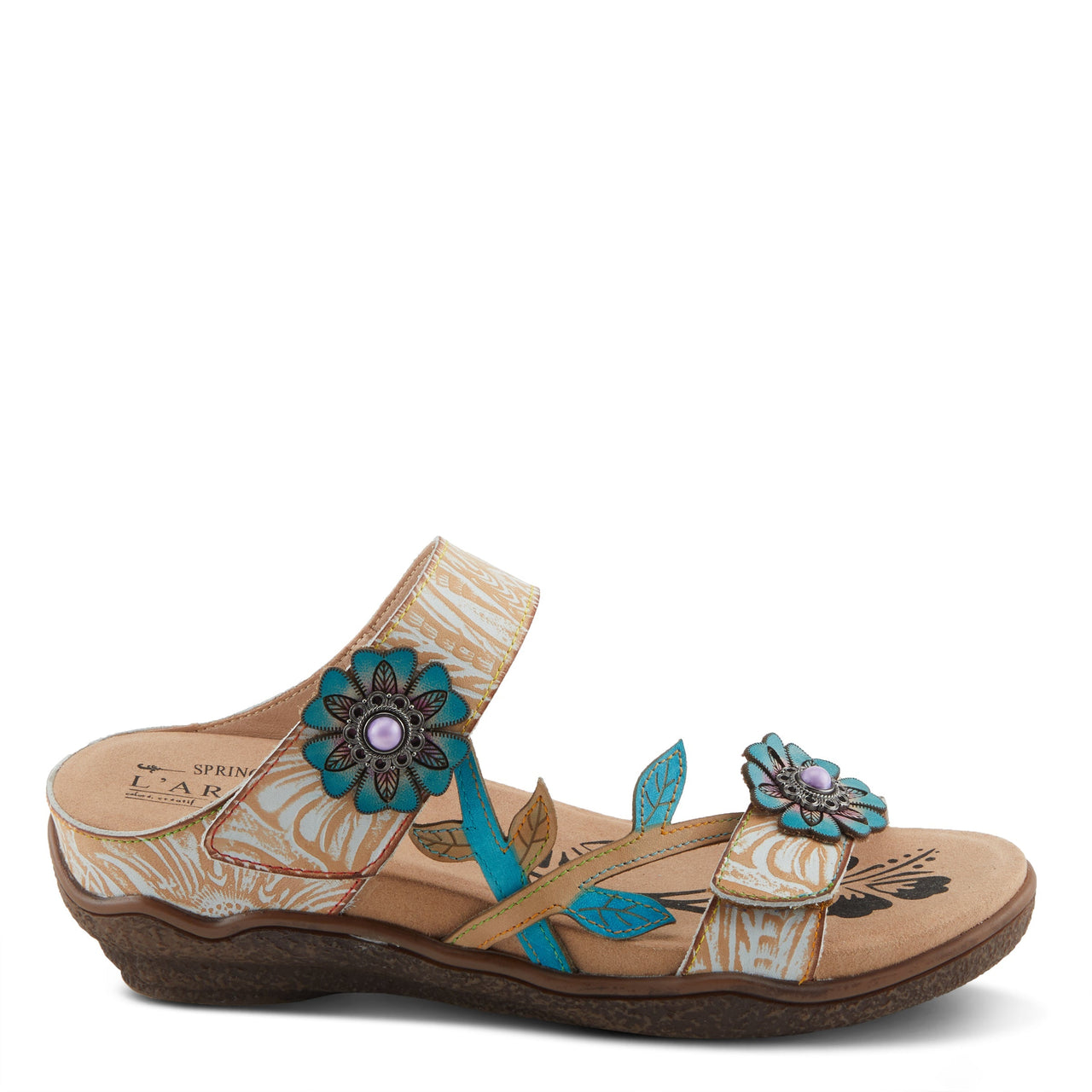 Whimsical L'ARTISTE AYMEE SLIDE SANDALS with playful floral embellishments and feminine charm