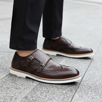 Thumbnail for Dario Brown leather men's dress shoes with stylish brogue detailing and lace-up closure