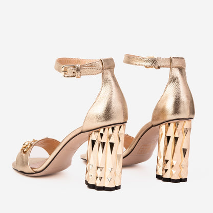 The Avlonya Block Heel Gold Leather Ankle Strap Women Sandal