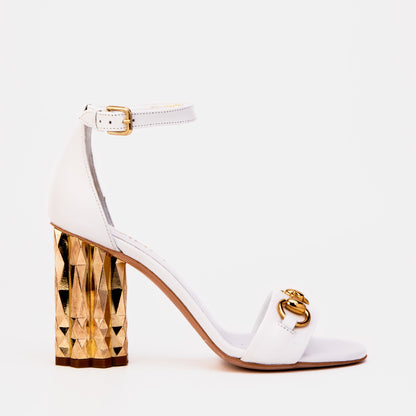 The Avlonya Block Heel White Leather Women Sandal