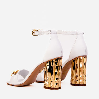 The Avlonya Block Heel White Leather Women Sandal