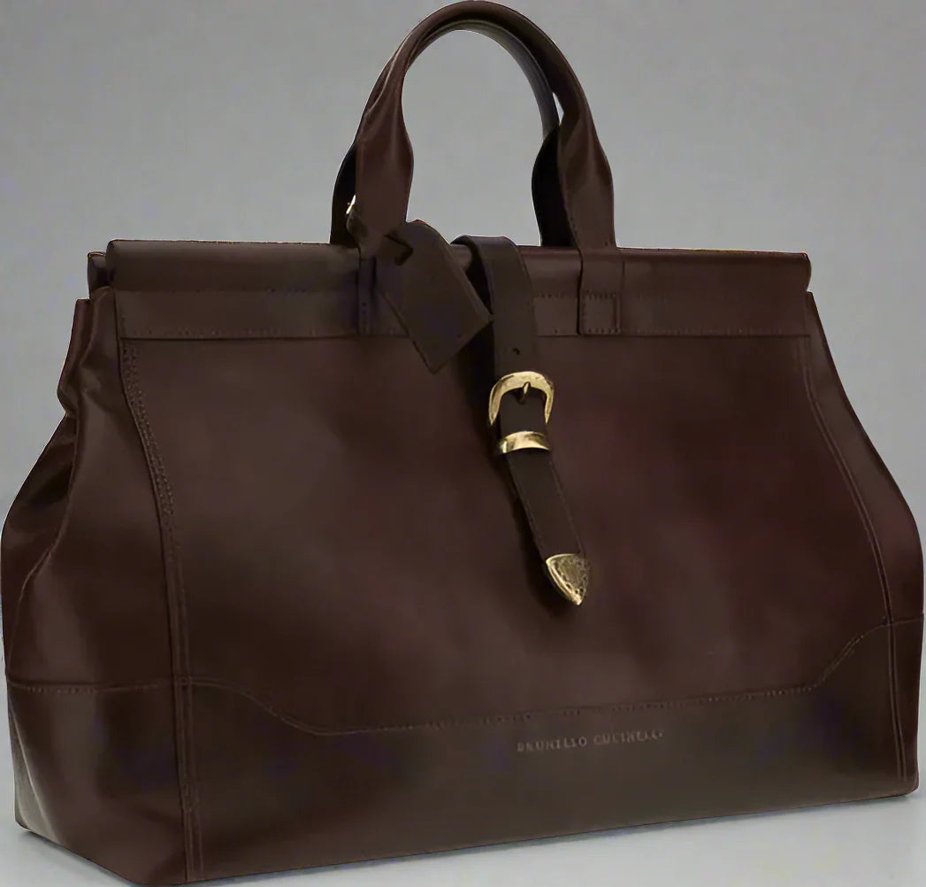 Brunello Cucinelli men's brown Leather Travel Bag