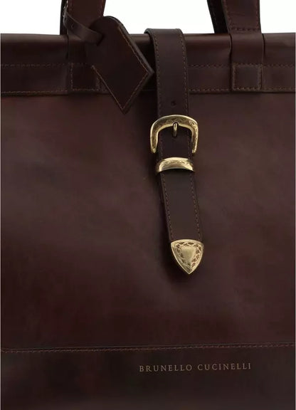 Brunello Cucinelli men's brown Leather Travel Bag