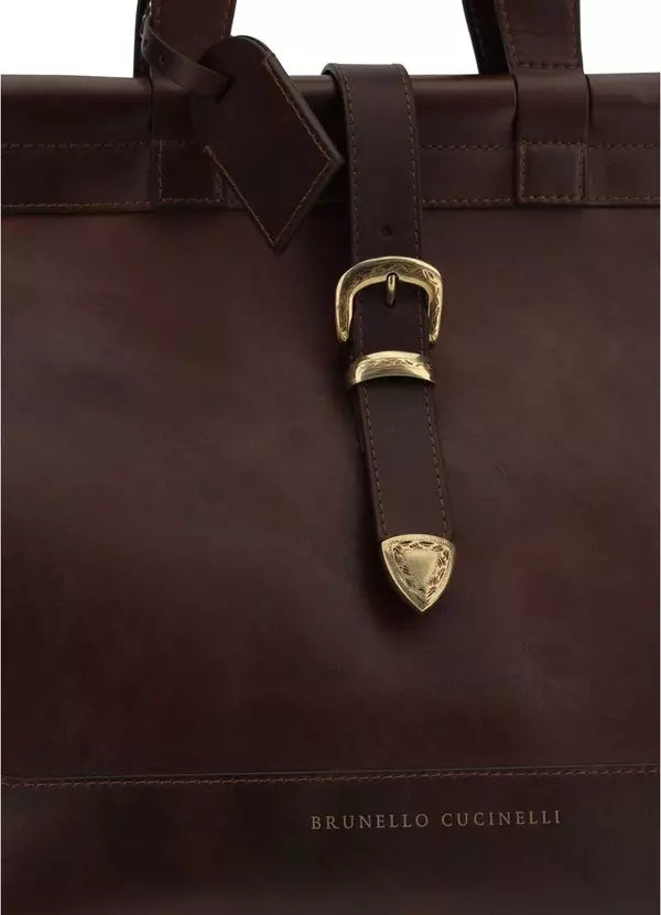 Brunello Cucinelli men's brown Leather Travel Bag
