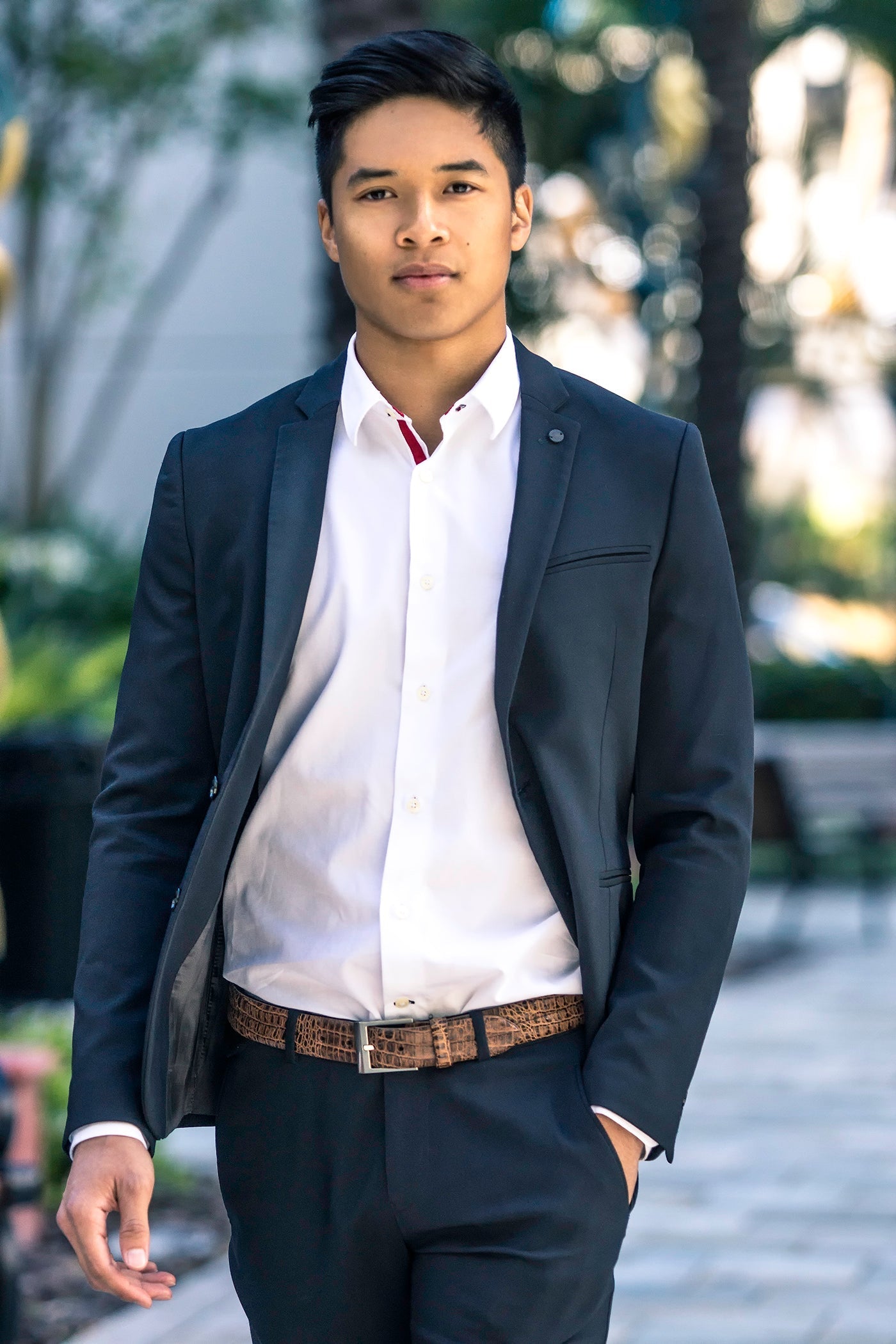 Impor-Double Barrel Embossed Belt-Genuine Leather-Brown