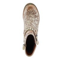 Thumbnail for Stunning L'ARTISTE BRANCHOUT BOOTS in distressed tan leather with embossed floral accents