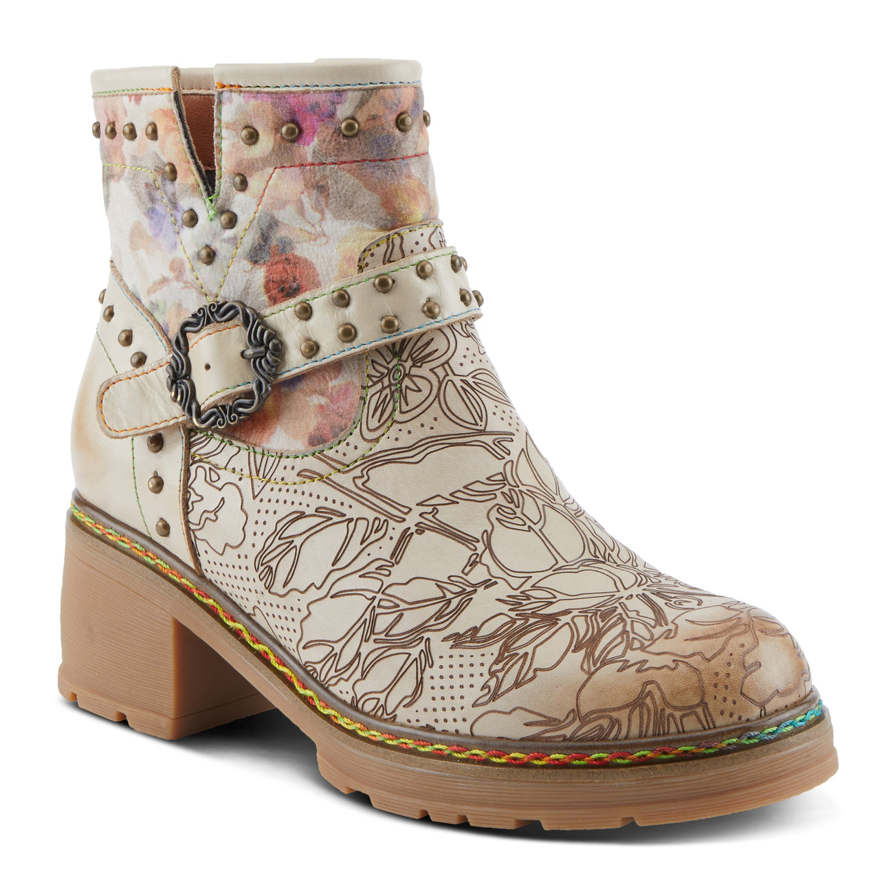 Classic L'ARTISTE BRANCHOUT BOOTS in black leather with intricate floral embroidery