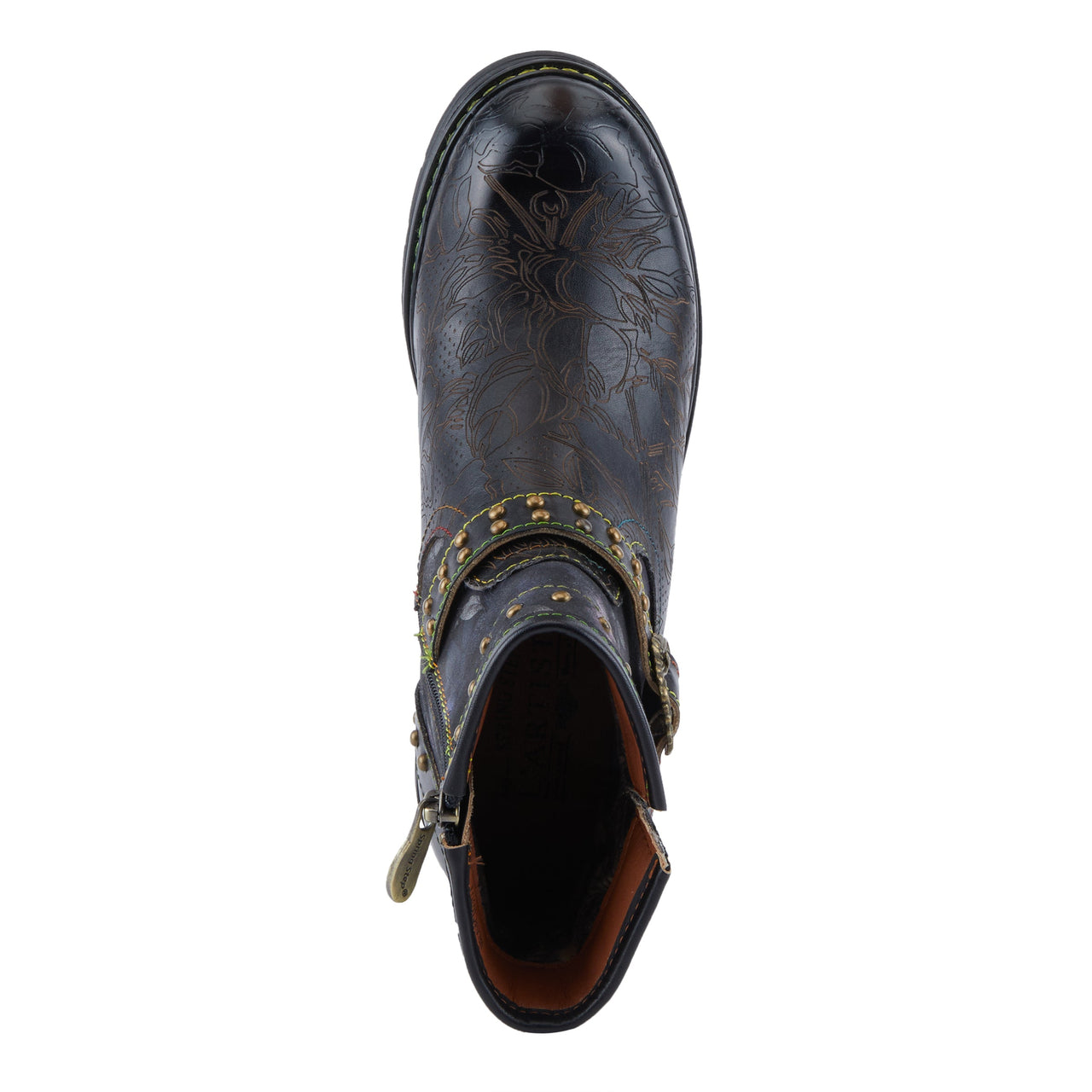 Handcrafted L'ARTISTE BRANCHOUT BOOTS in distressed tan leather with decorative buttons