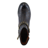 Thumbnail for Handcrafted L'ARTISTE BRANCHOUT BOOTS in distressed tan leather with decorative buttons