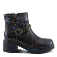 Thumbnail for Chic L'ARTISTE BRANCHOUT BOOTS in black leather with vibrant floral motif