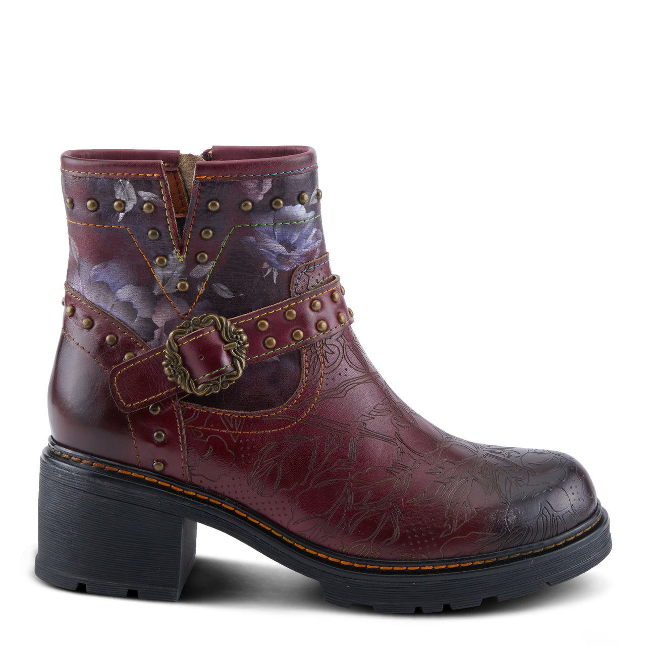 Eye-catching L'ARTISTE BRANCHOUT BOOTS in black and brown leather with decorative stitching