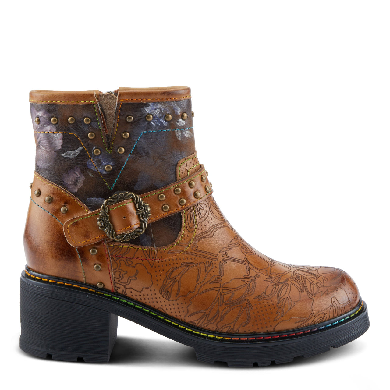  L'ARTISTE BRANCHOUT BOOTS in black leather with hand-painted floral details