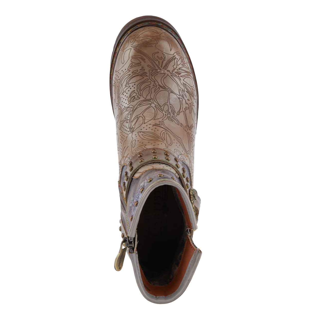 Handcrafted L'ARTISTE BRANCHOUT BOOTS in rich brown leather with decorative buttons