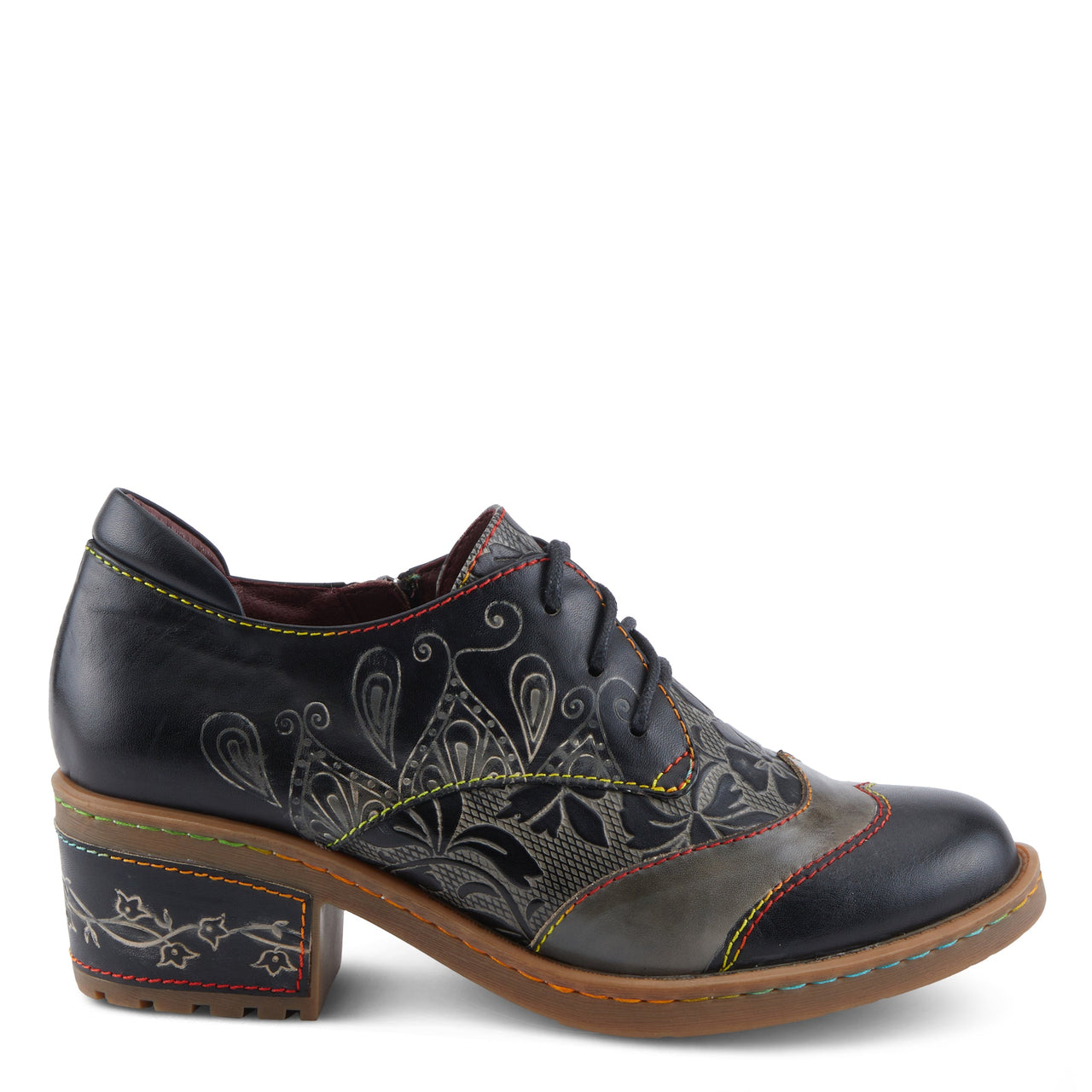 Pair of hand-painted leather L'Artiste Briteetoe shoes in vibrant floral design