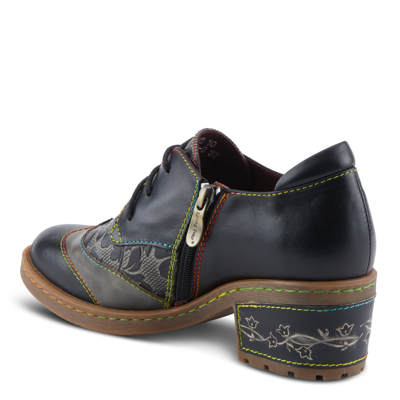 Pair of hand-painted leather L'Artiste Briteetoe shoes with colorful floral design