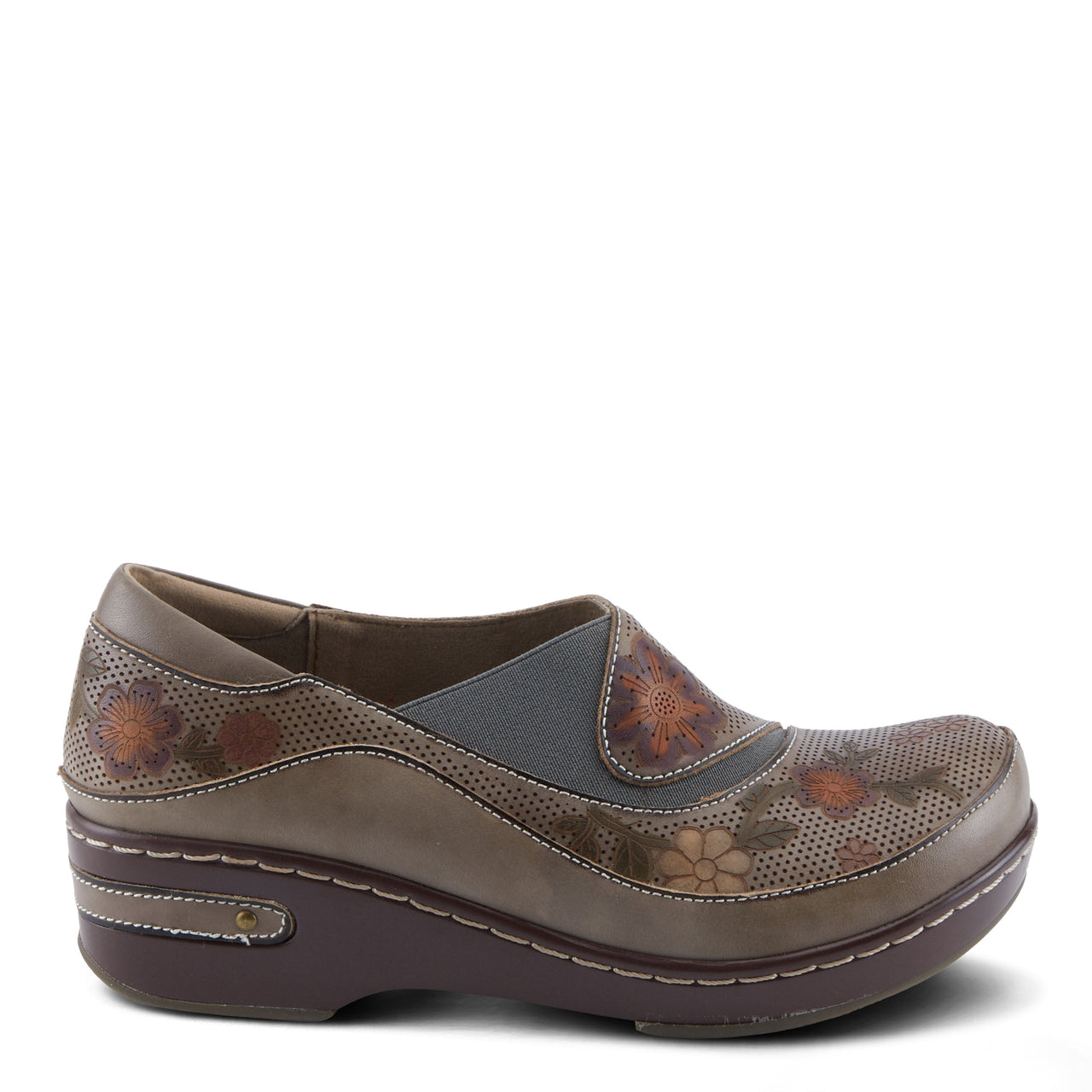 Beautiful hand-painted leather clogs with colorful floral details by L'ARTISTE BURBANK-FLOWER