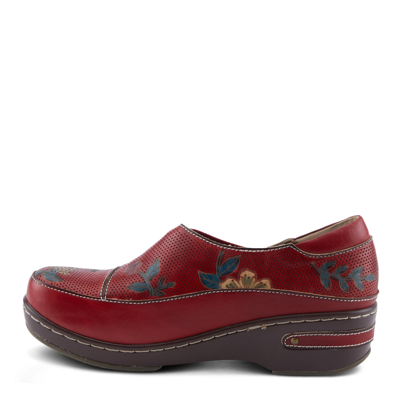 Beautiful hand-painted leather clogs with floral design by L'Artiste Burbank