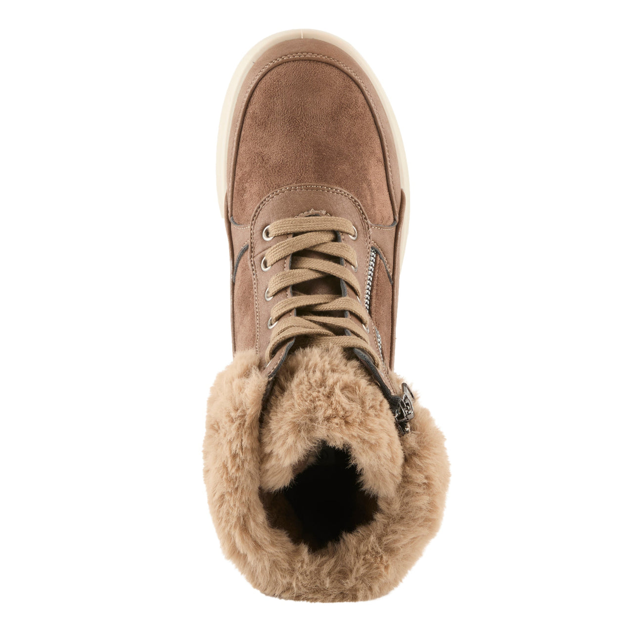 Stylish FLEXUS BURRELL BOOTS in brown suede with faux fur lining