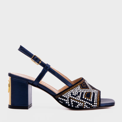 The Nampula Navy Blue Leather Women Slingback Sandal