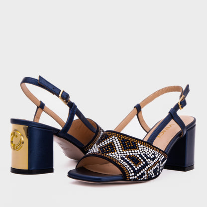 The Nampula Navy Blue Leather Women Slingback Sandal